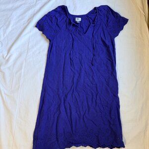 Old Navy Womens Royal Blue Eyelet Short Sleeve Dress S Tall
